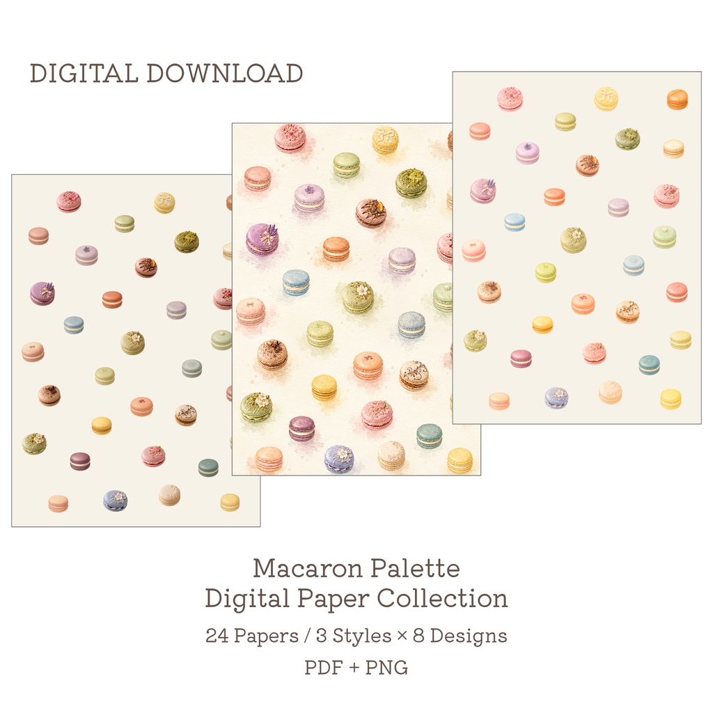 Macaron Palette｜マカロンのデジタルペーパー 24枚セット｜PDF・PNG