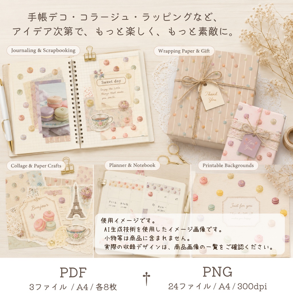 Macaron Palette|マカロンのデジタルペーパー 24枚セット|PDF・PNG