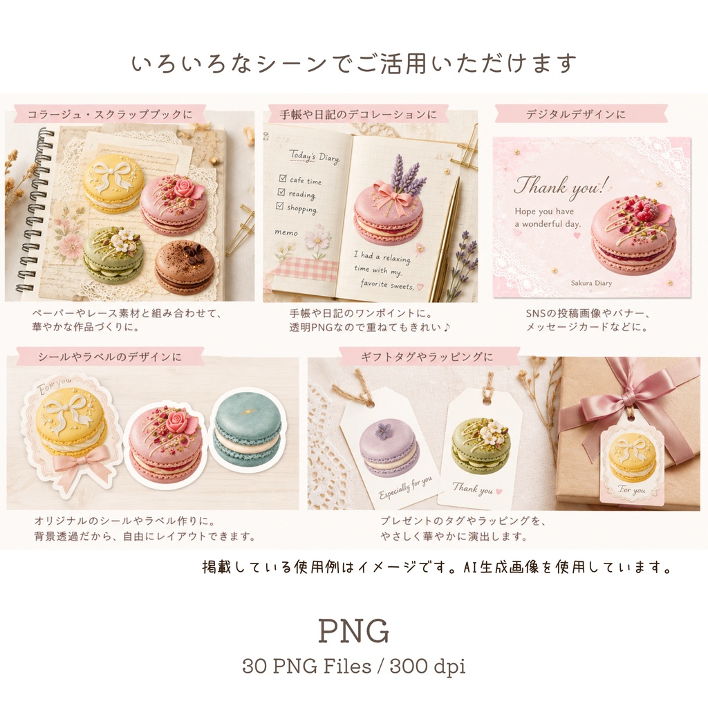 Macaron Palette|マカロンのデジタル素材30点|背景透過PNG・300dpi