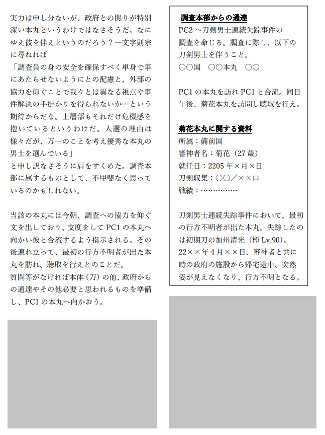 刀剣乱舞×クトゥルフ神話TRPG 白菊の礎