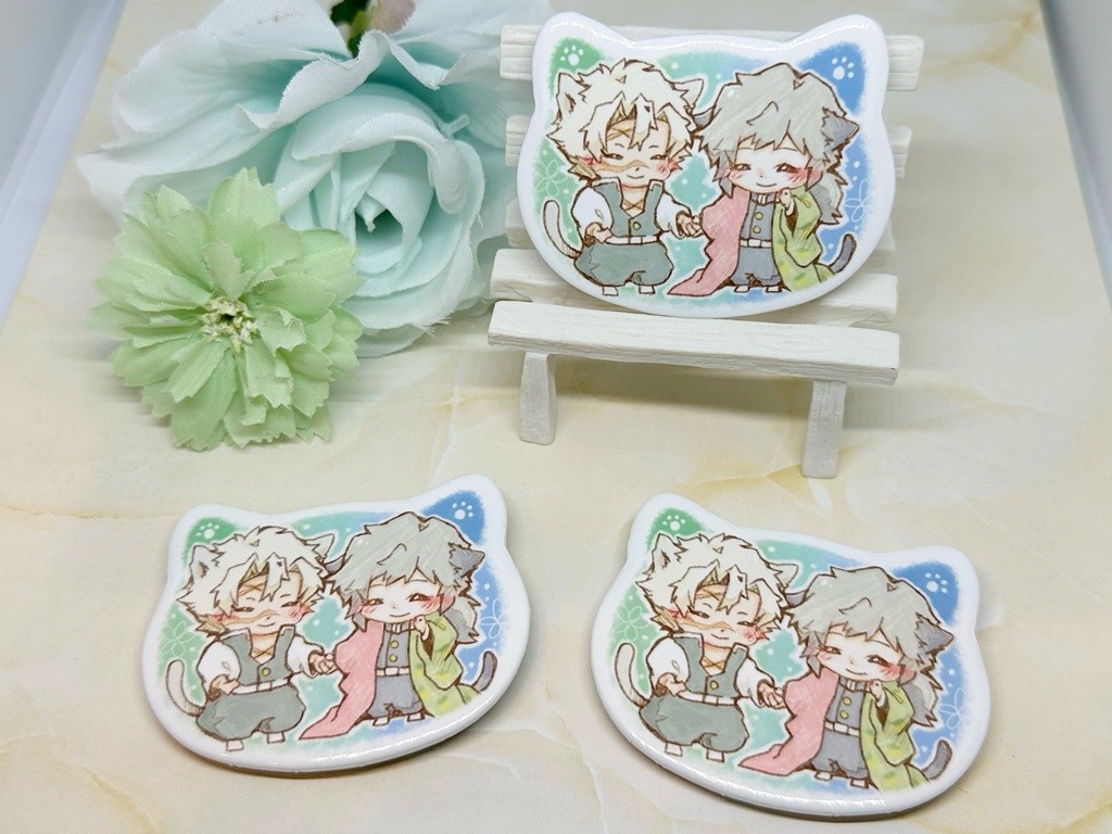 ※再販分※🍃🌊ねこちゃん型缶バッジ