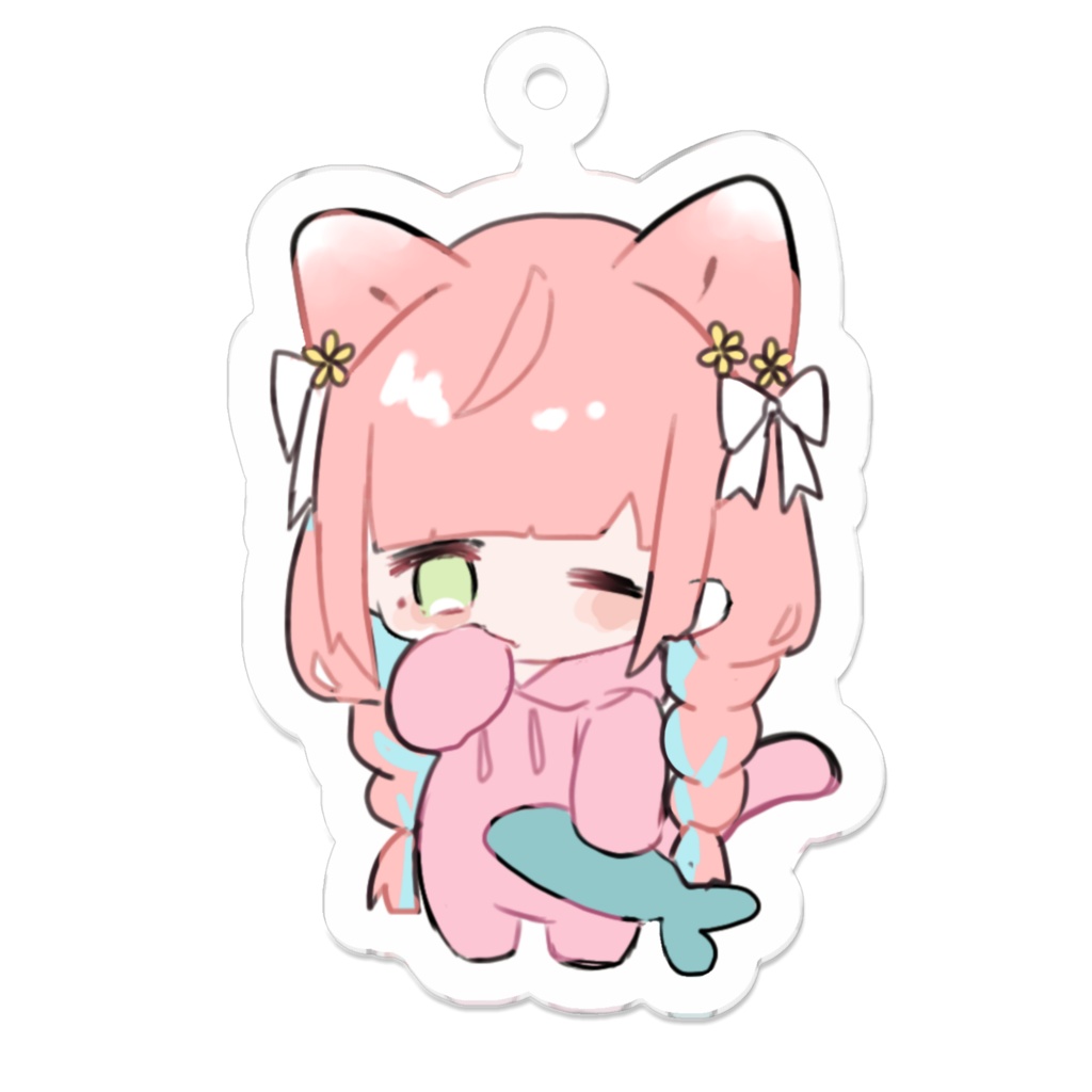 桃色ねこねこアクリルキーホルダー