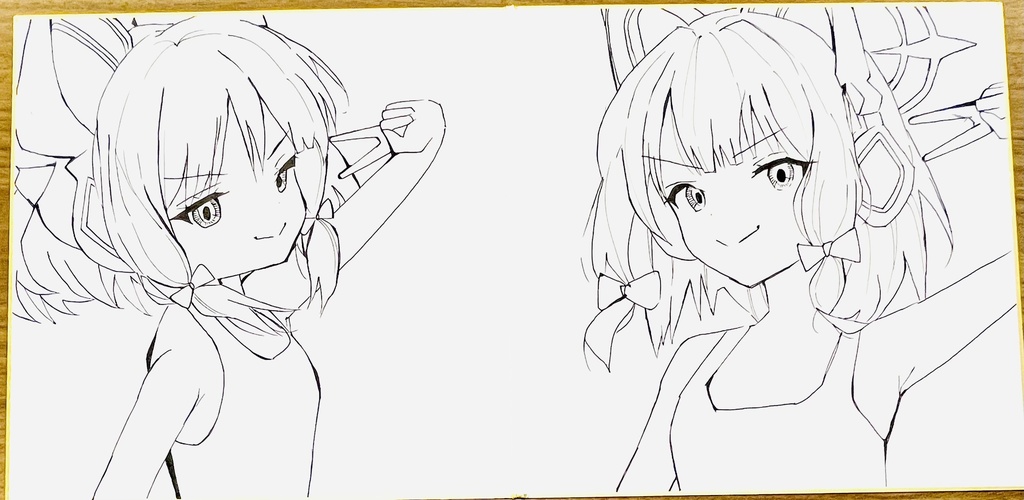 ブルーアーカイブ スク水モモイとミドリ 見開き色紙 完成