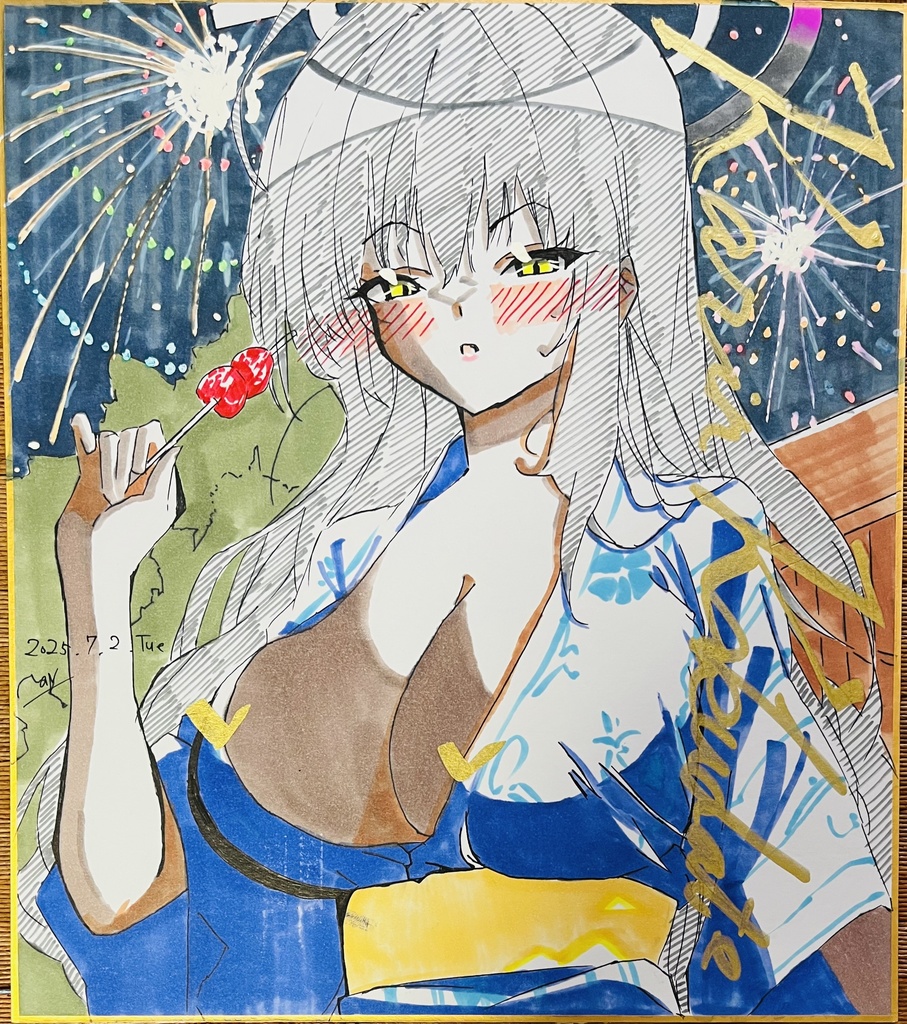 ブルーアーカイブ　花火カリン　色紙　完成