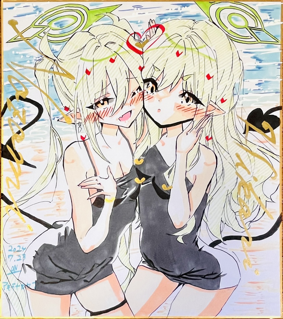 ブルーアーカイブ　海辺のノゾミとヒカリ　色紙　完成