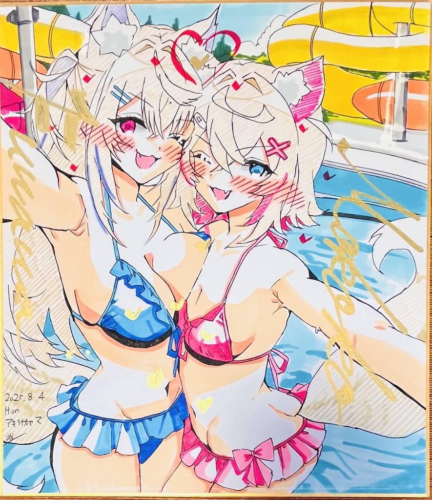 ホロライブ　水着フワモコ　色紙　完成