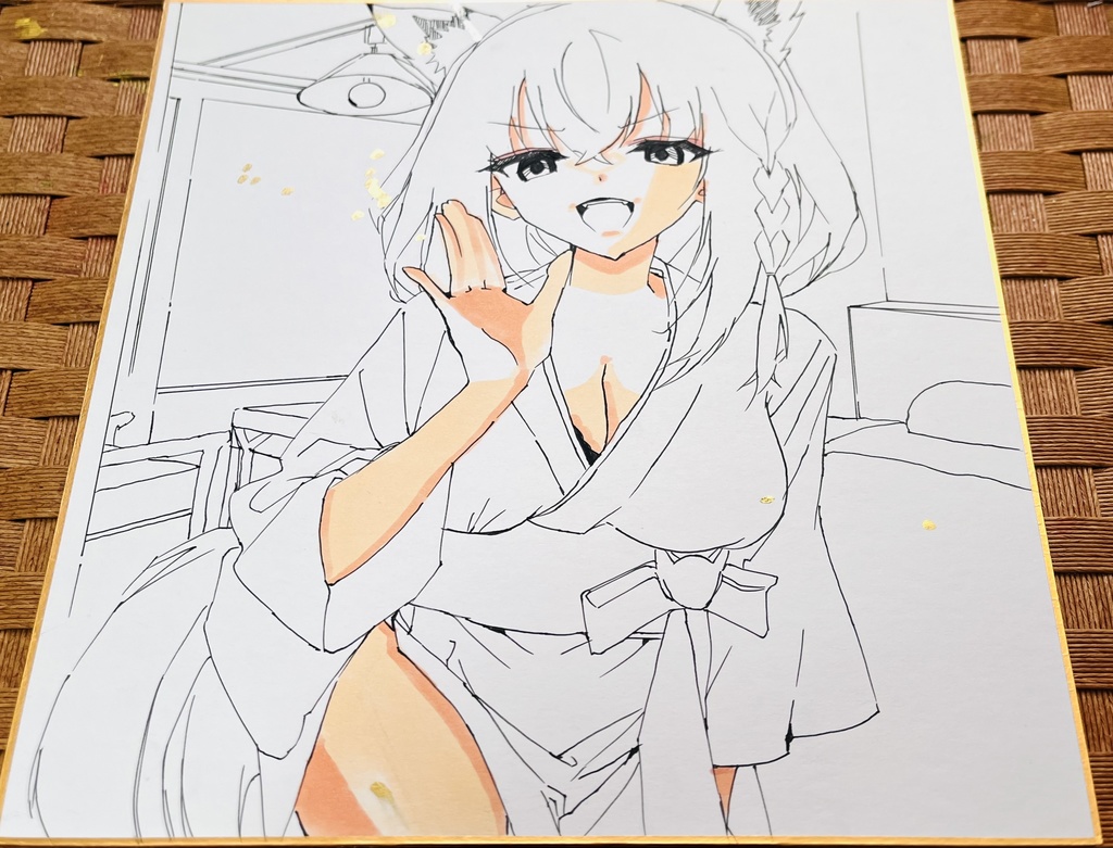 ホロライブ　白上フブキ　色紙　制作途中　