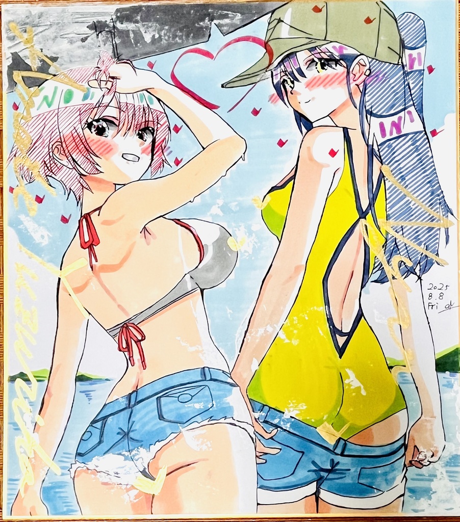 ジークアクス　水着マチュとニャアン　色紙　完成
