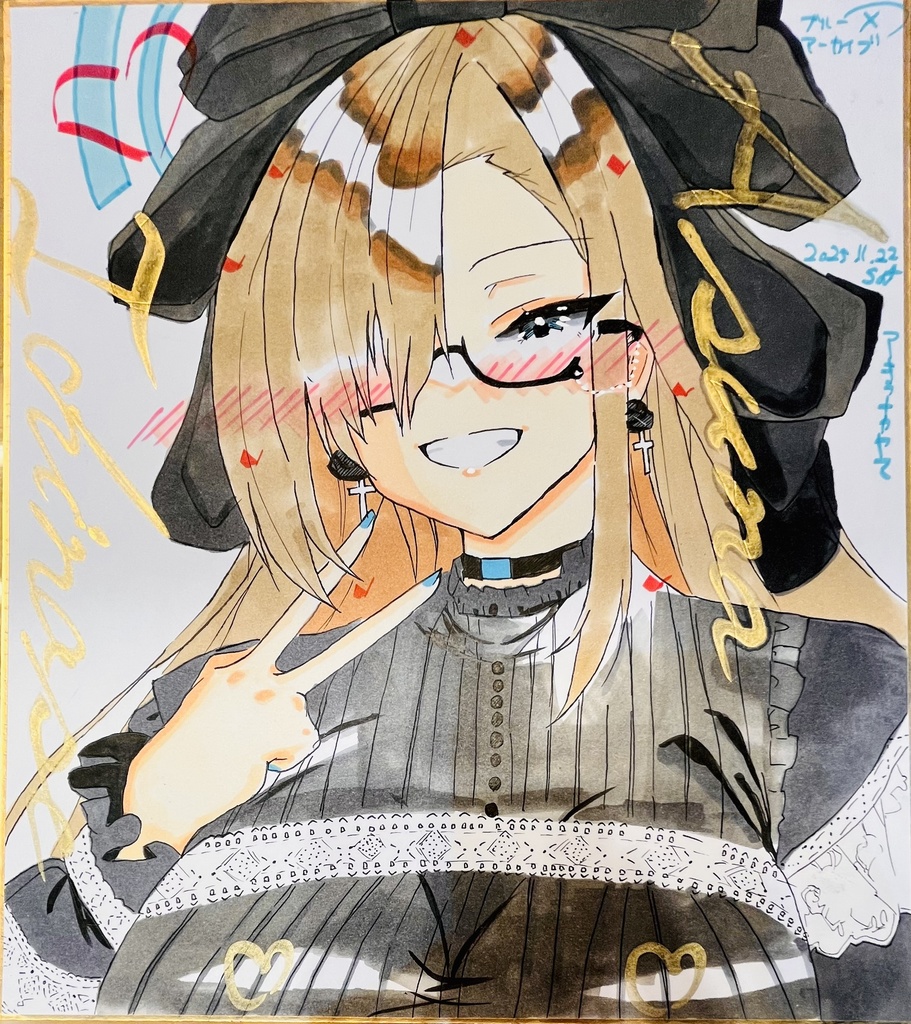 ブルーアーカイブ　ロリータファッションに挑戦したアスナ　色紙　完成