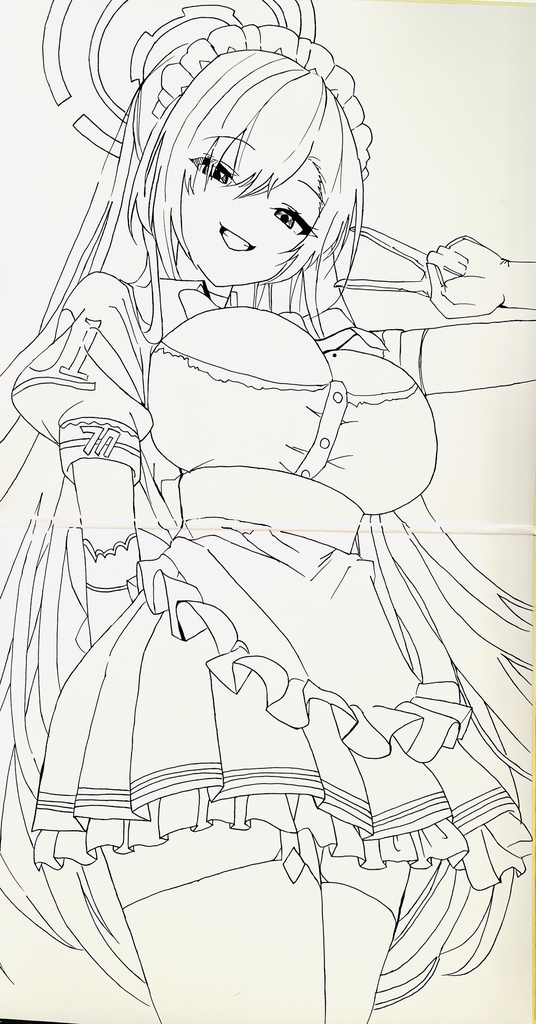 ブルーアーカイブ　メイドアスナ　見開き色紙　制作途中