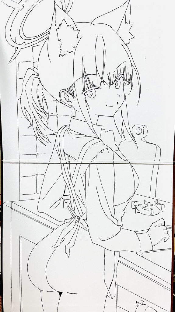 ブルーアーカイブ エプロンで誘惑するシロコ 見開き大色紙 制作途中 再販