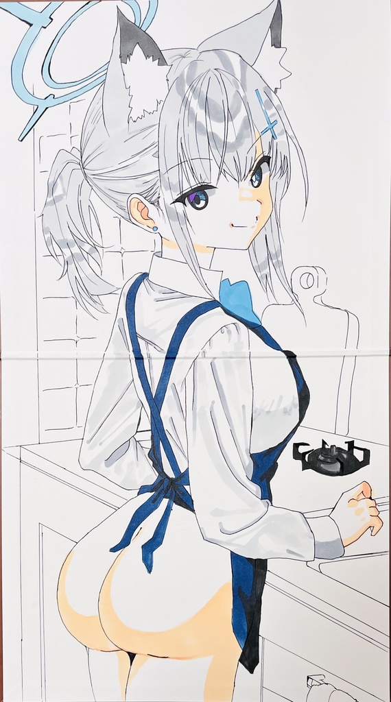 ブルーアーカイブ　エプロンで誘惑するシロコ　見開き大色紙　制作途中