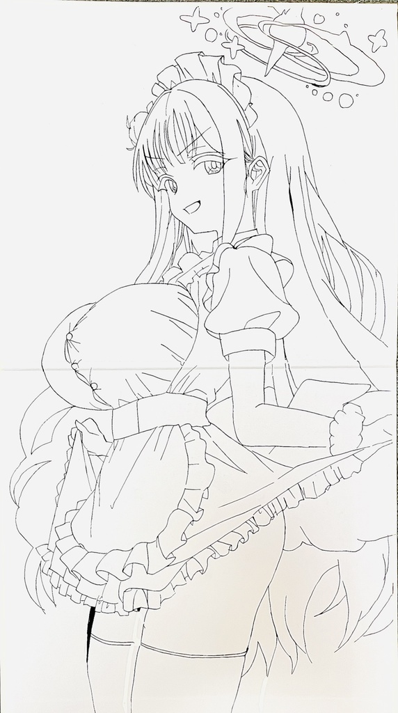 ブルーアーカイブ　たくしあげメイドミカ　見開き大色紙　制作途中