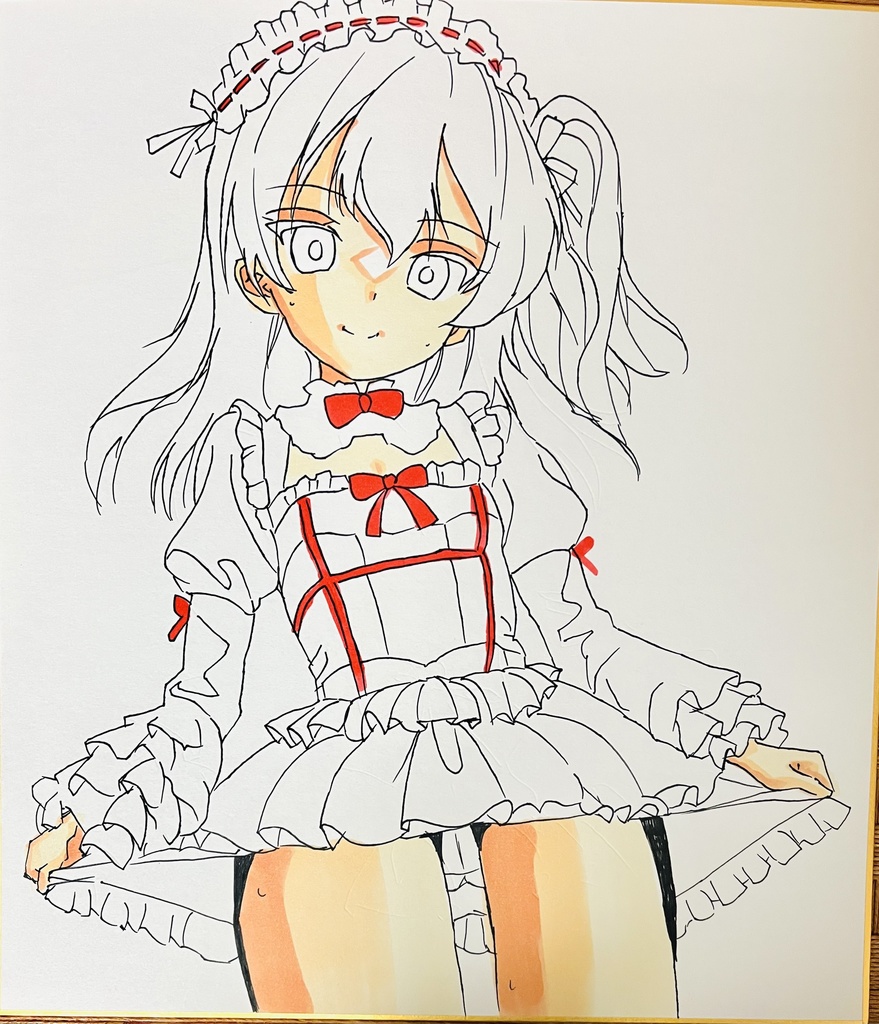 ガルパン　暑くてたくしあげるロリータ愛里寿ちゃん　色紙　制作途中