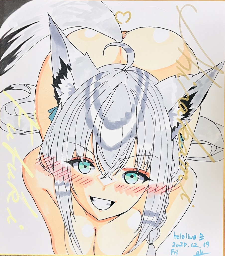 ホロライブ　履いているとからかうフブさん　色紙　完成