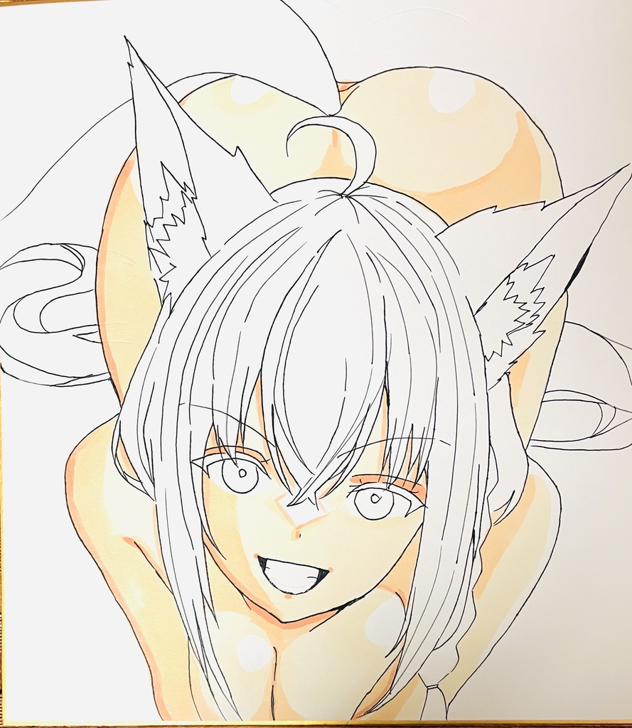 ホロライブ　履いているとからかうフブさん　色紙　制作途中