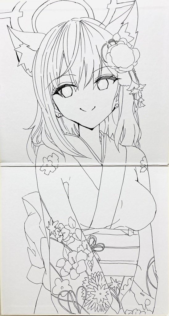 初売り　ブルーアーカイブ　晴れ着シロコ　見開き大色紙　制作途中