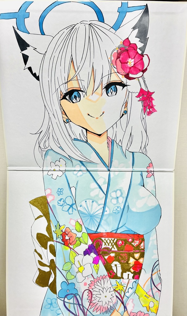 初売り　ブルーアーカイブ　晴れ着シロコ　見開き大色紙　制作途中