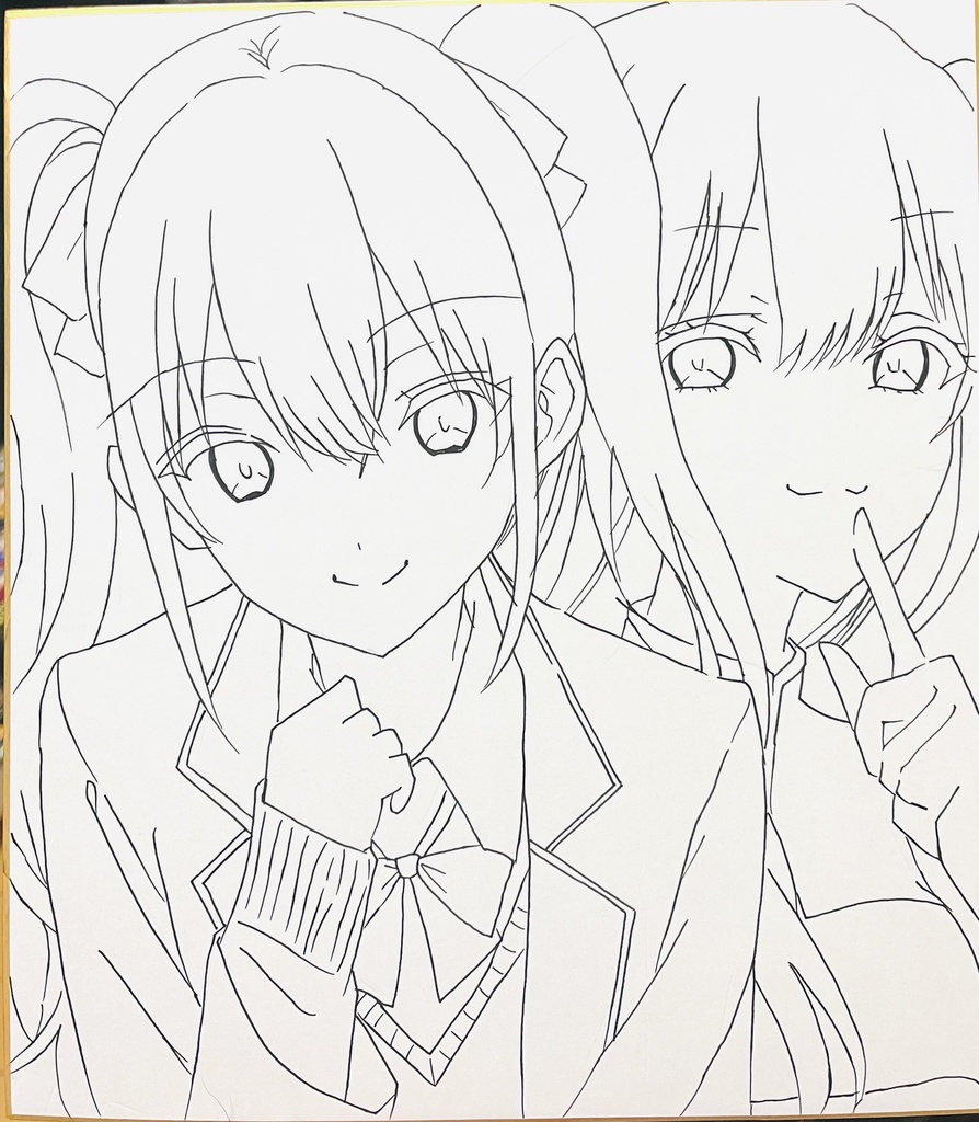 2.5次元の誘惑　美花莉とミリエラ　色紙　制作途中