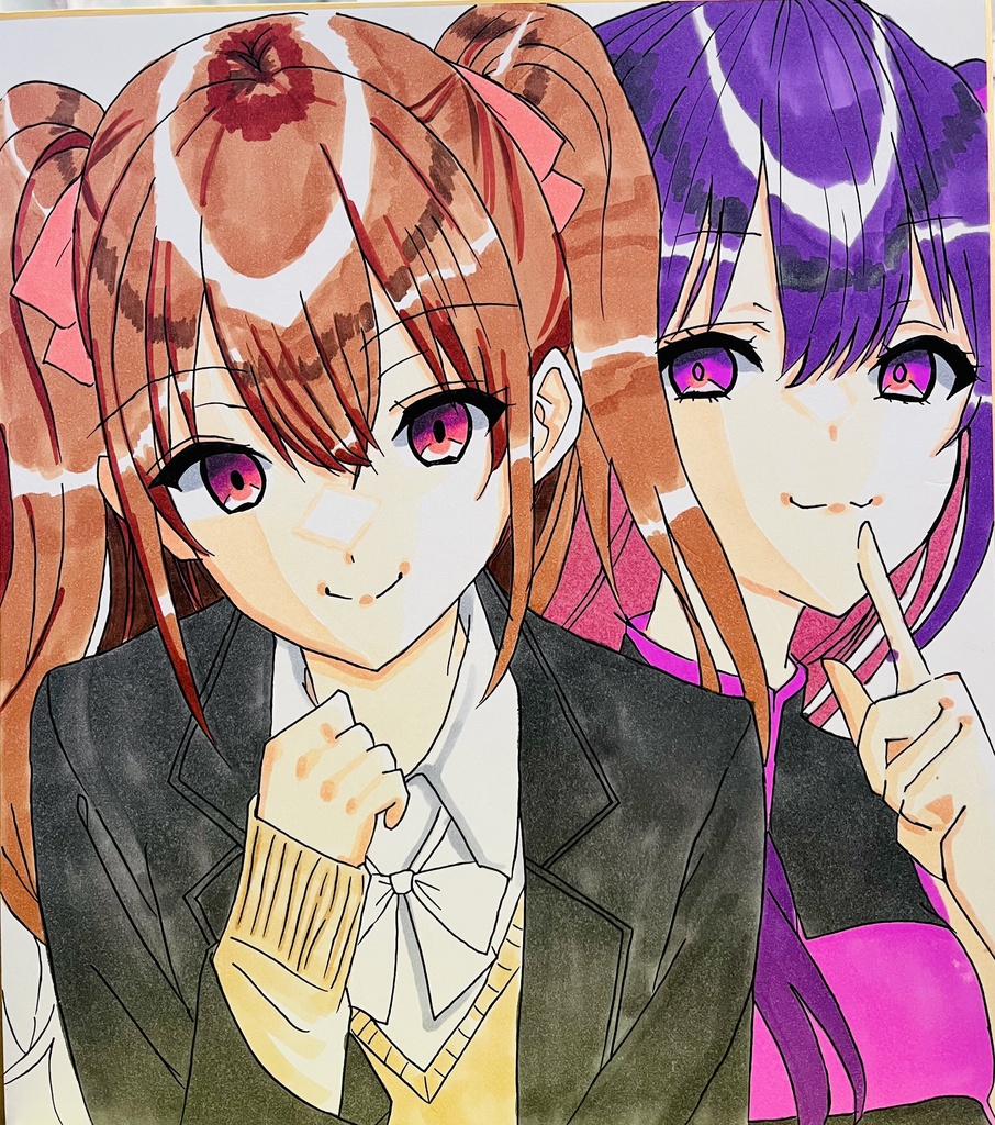 2.5次元の誘惑　美花莉とミリエラ　色紙　制作途中