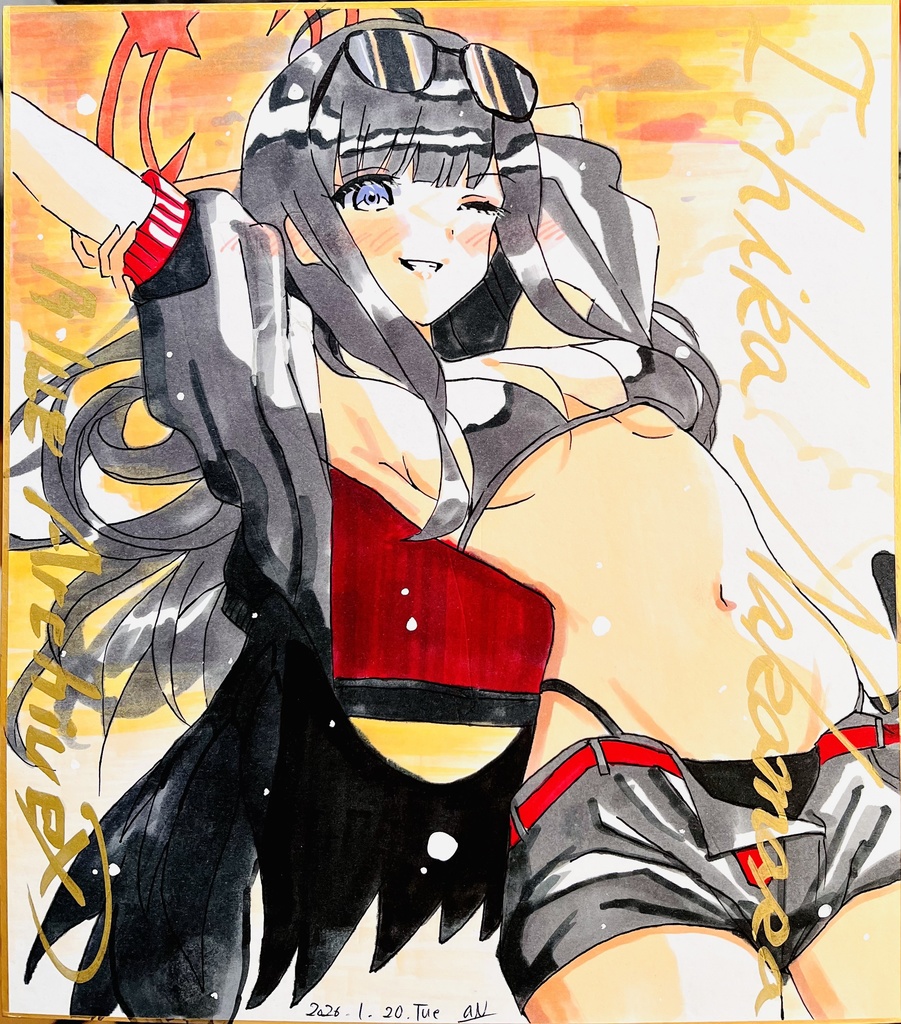 ブルーアーカイブ　水着イチカ　色紙　完成