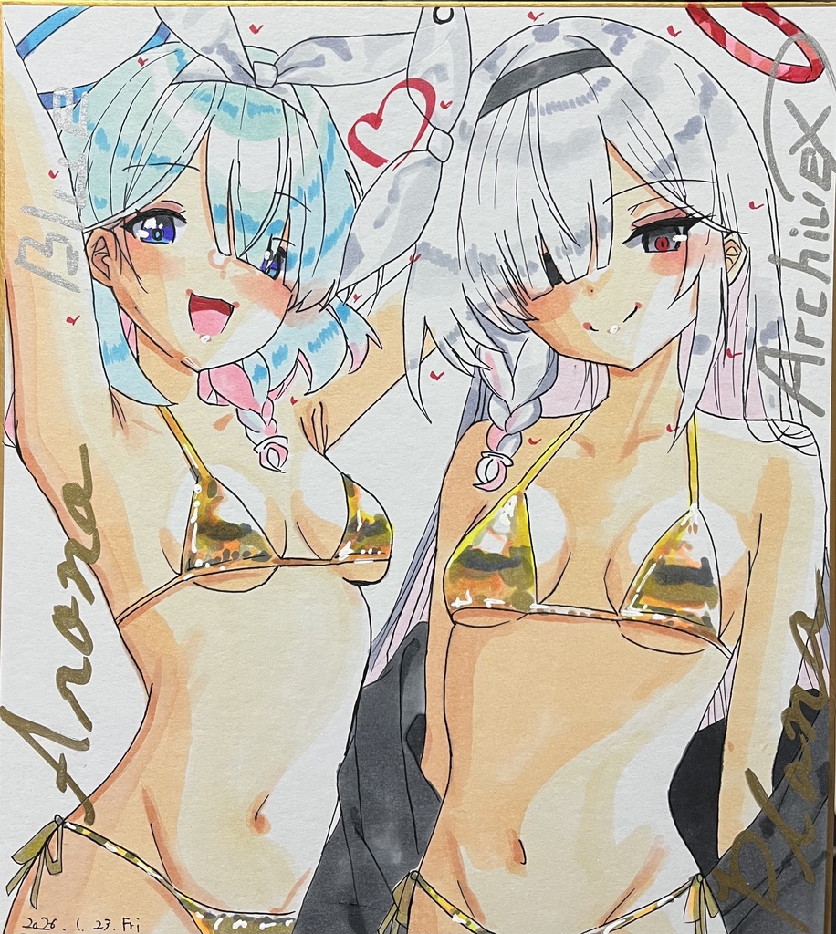 ブルーアーカイブ 水着アロナとプラナ 色紙 完成