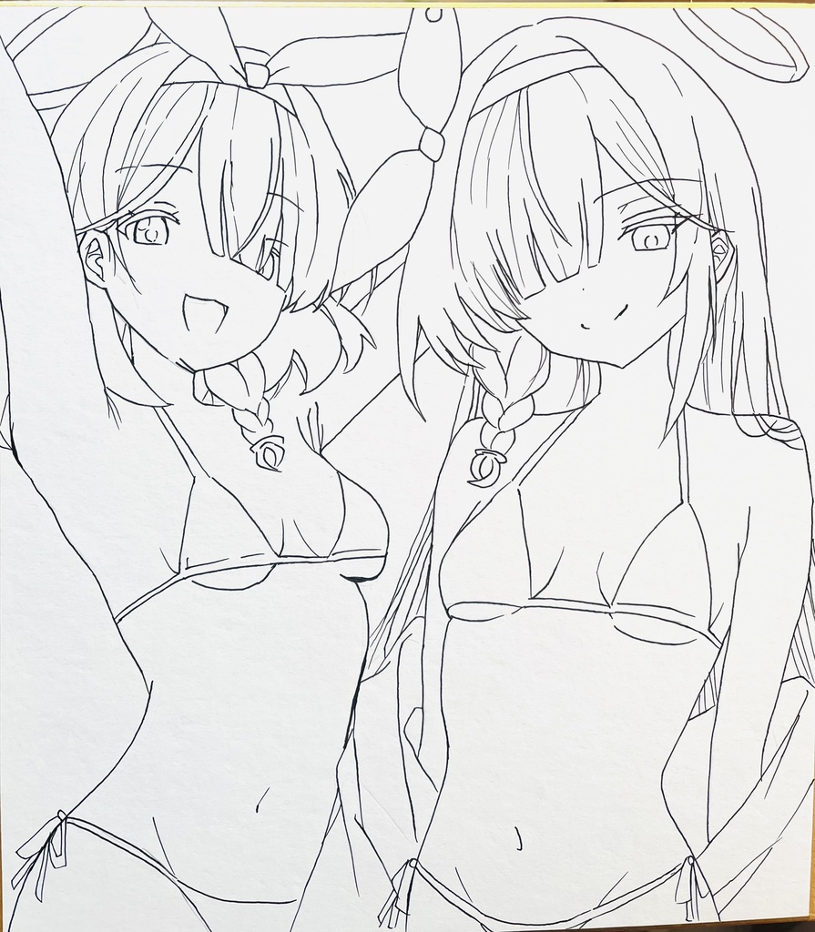 ブルーアーカイブ　水着アロナとプラナ　色紙　制作途中