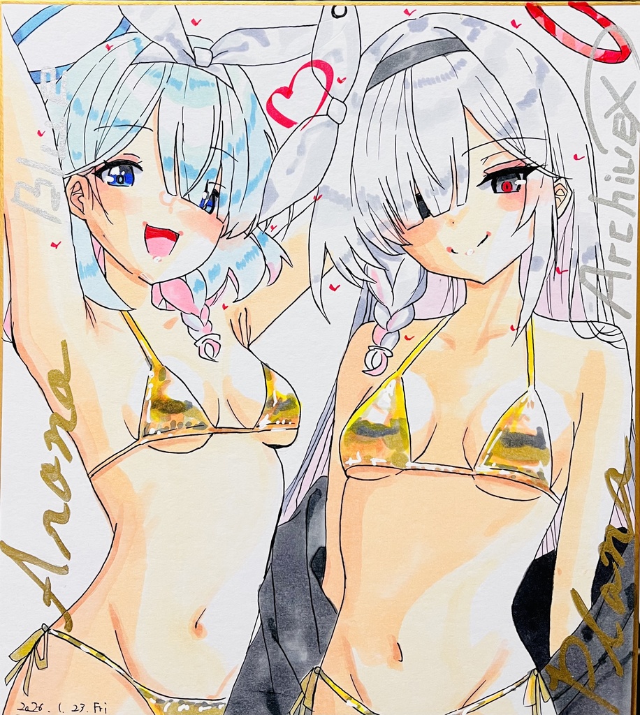 ブルーアーカイブ　水着アロナとプラナ　色紙　完成