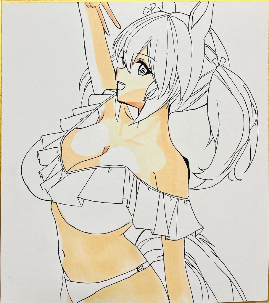 ウマ娘　水着ヒシアケボノ　色紙　制作途中