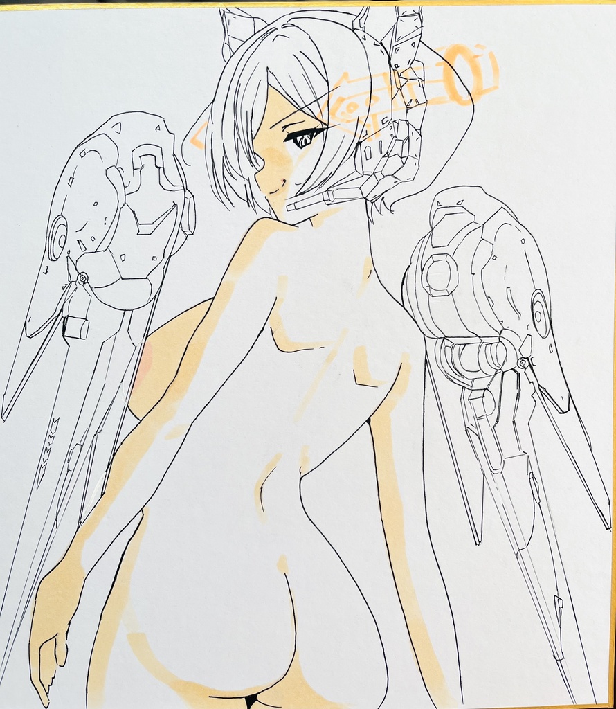 一次創作　ケモ耳メカっ娘　色紙　イベント同時販売　制作途中