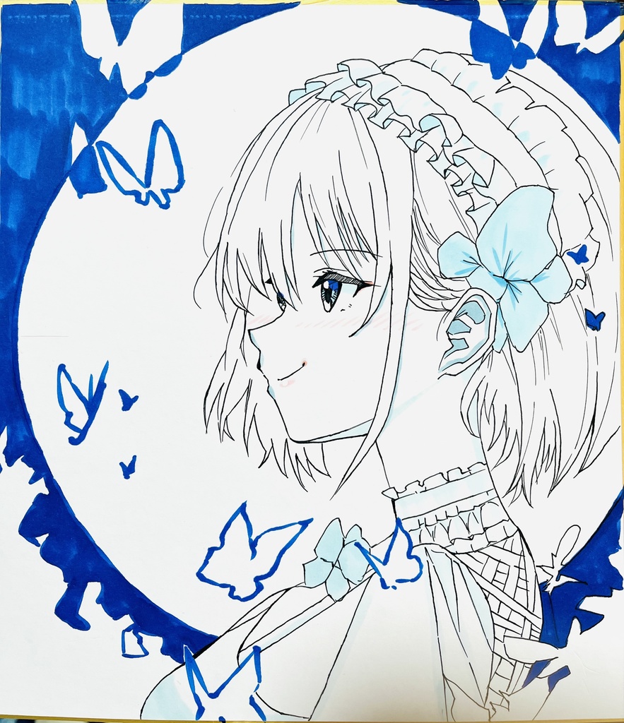 一次創作 蝶とロリータちゃん 色紙 複製原画