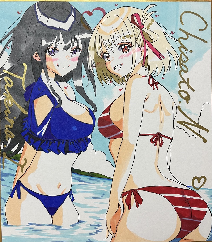 リコリスリコイル リメイク水着ちさたき 色紙 完成