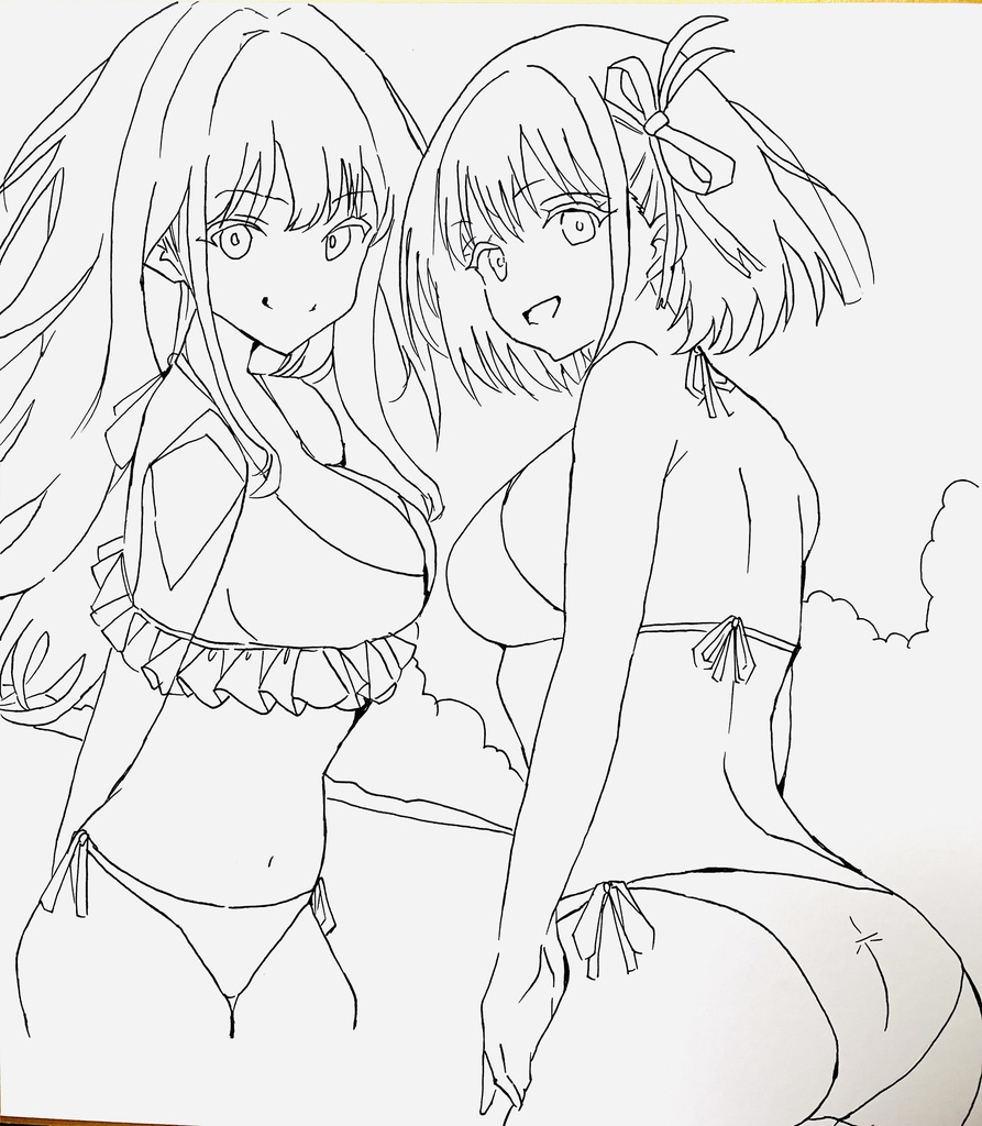 リコリスリコイル　リメイク水着ちさたき　色紙　制作途中