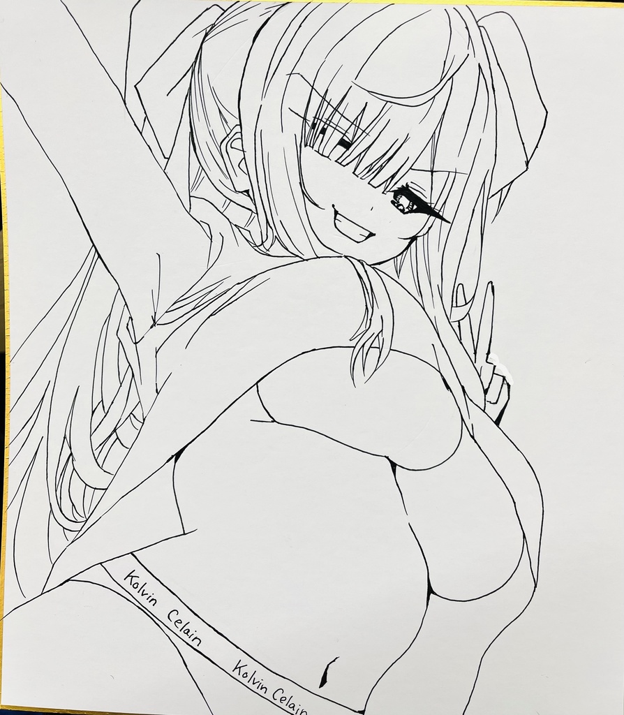 一次創作　褐色ギャル　色紙　制作途中