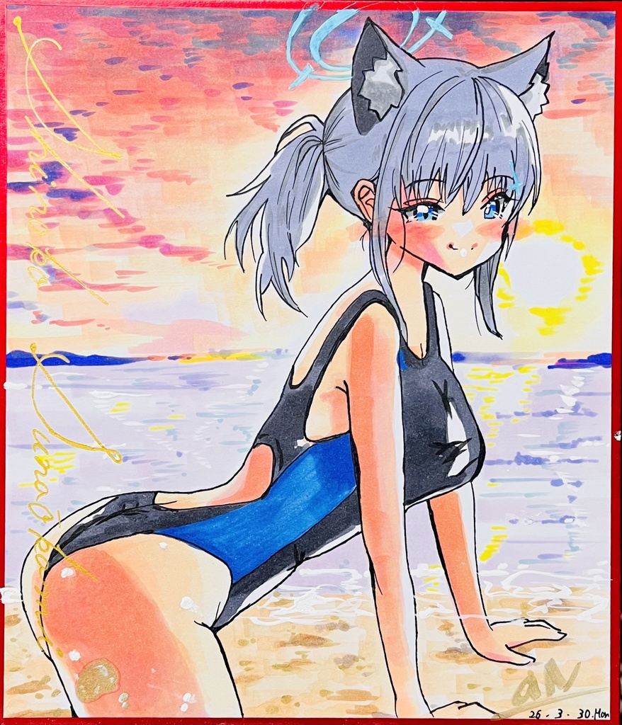 ブルーアーカイブ　浜辺シロコ　小色紙