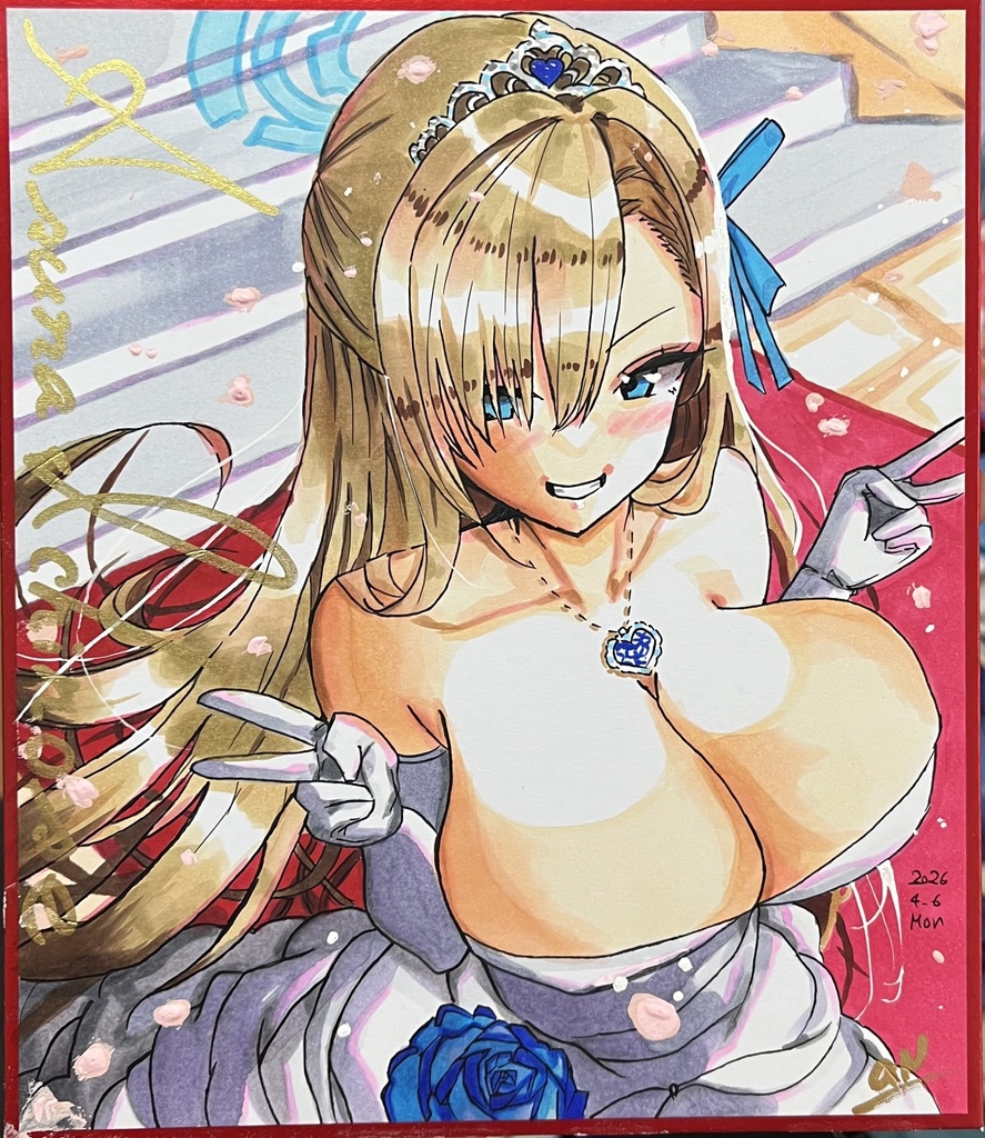 ブルーアーカイブ　ドレスではしゃぐアスナ　色紙