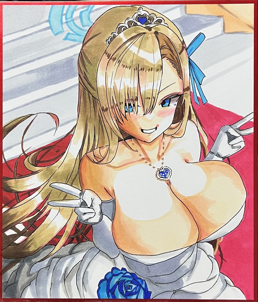 ブルーアーカイブ　ドレスではしゃぐアスナ　色紙　制作途中