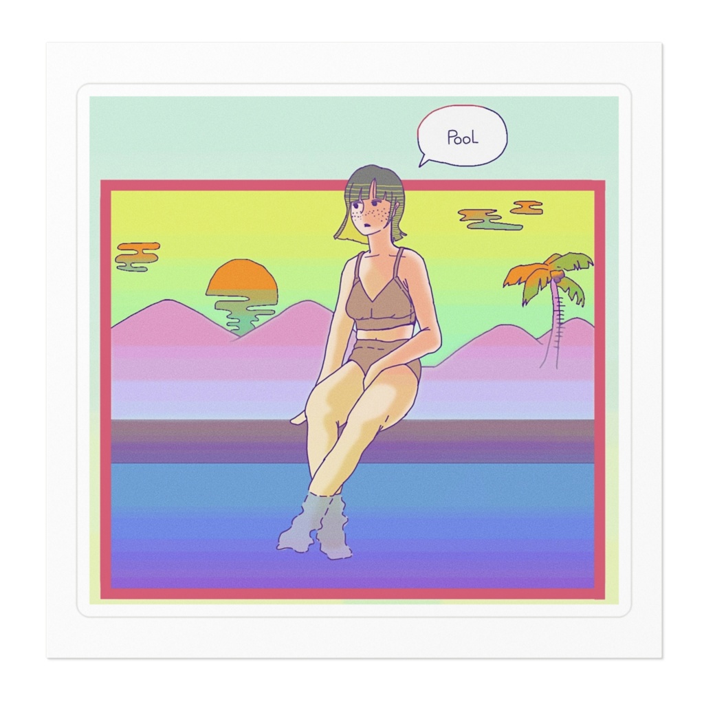 秋なのにプール来ちゃったステッカー