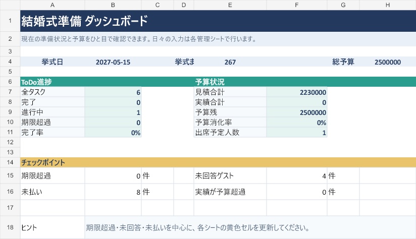 結婚式準備 まるごと管理Excel|ToDo・予算・ゲスト・契約を1冊で
