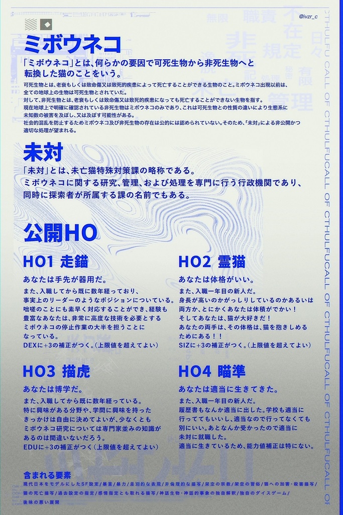 クトゥルフ神話TRPG「ミボウネコ」