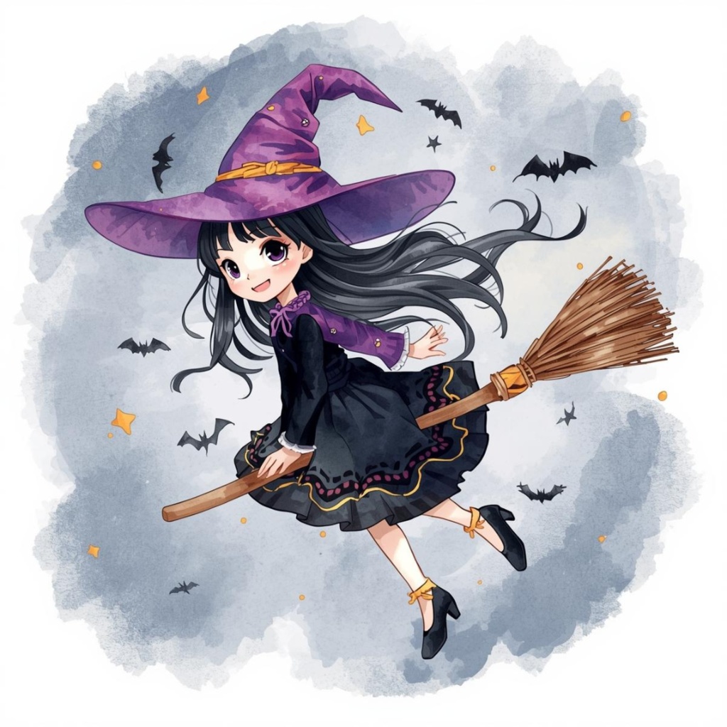 水彩風 可愛いハロウィン クリップアートセット 壁紙デザイン付(PNG)