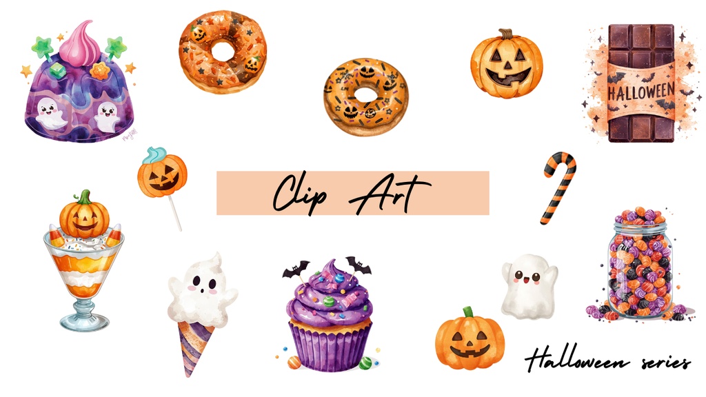 水彩×ポップなハロウィンキャンディクリップアート