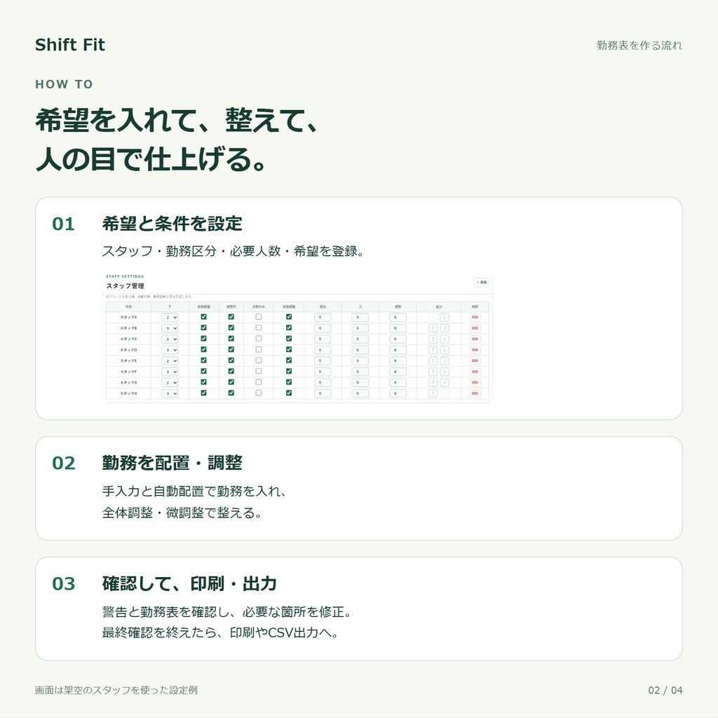 シフト作成・勤務表作成アプリ「Shift Fit」|Windows・無料体験版
