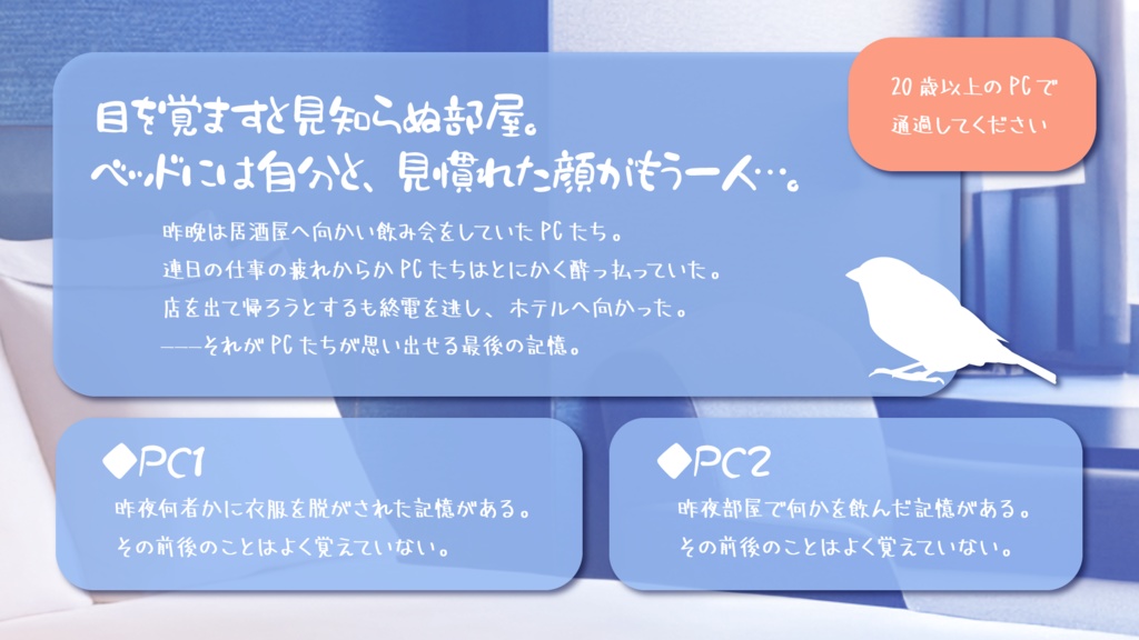 CoCシナリオ「酒極まって雀(チュン)となる」