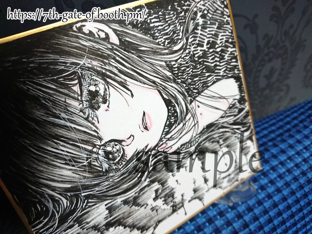 【ミニ色紙/原画】①モノクロ姫、②とばり姫、③まどろみ姫