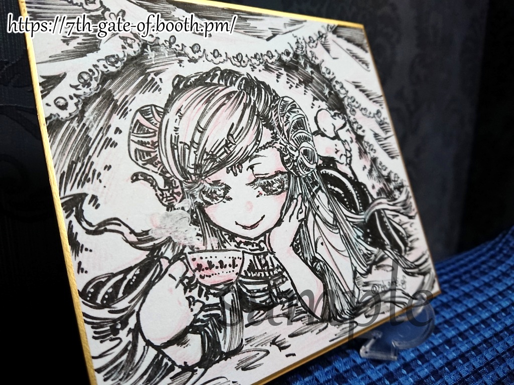 【ミニ色紙/原画】①モノクロ姫、②とばり姫、③まどろみ姫