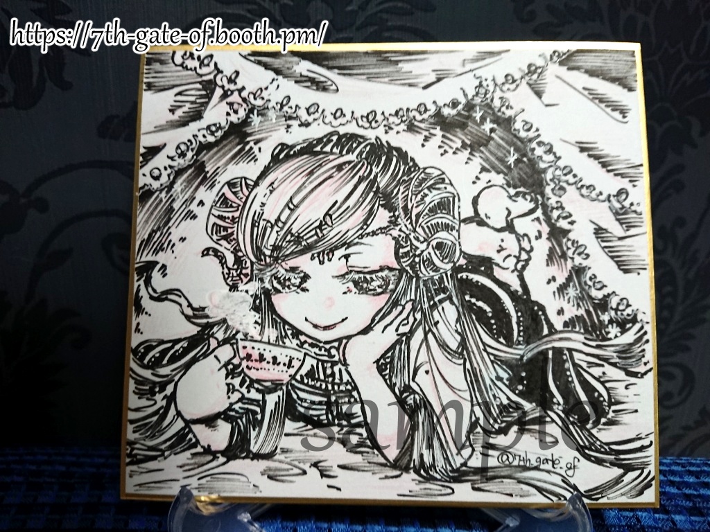 【ミニ色紙/原画】①モノクロ姫、②とばり姫、③まどろみ姫