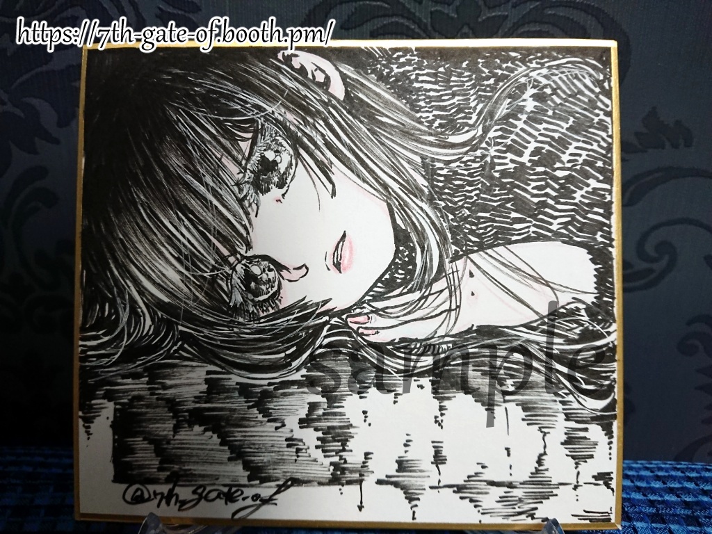 【ミニ色紙/原画】①モノクロ姫、②とばり姫、③まどろみ姫