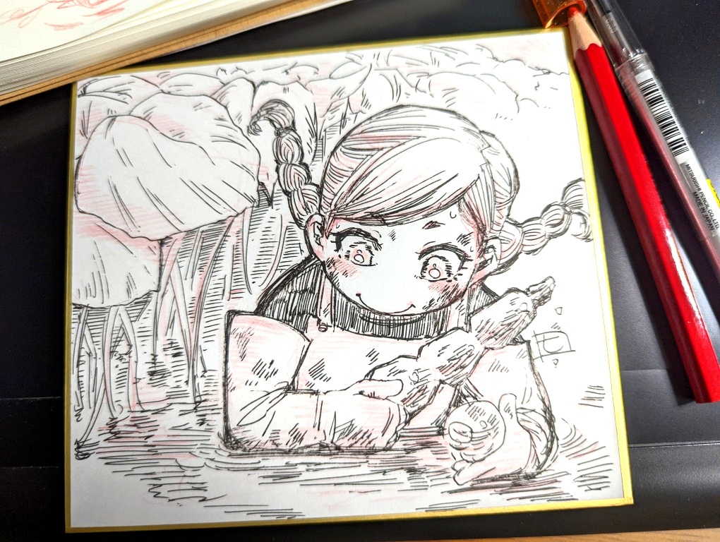 【ミニ色紙/原画】イチョウさん+レンコンさん+常闇さん