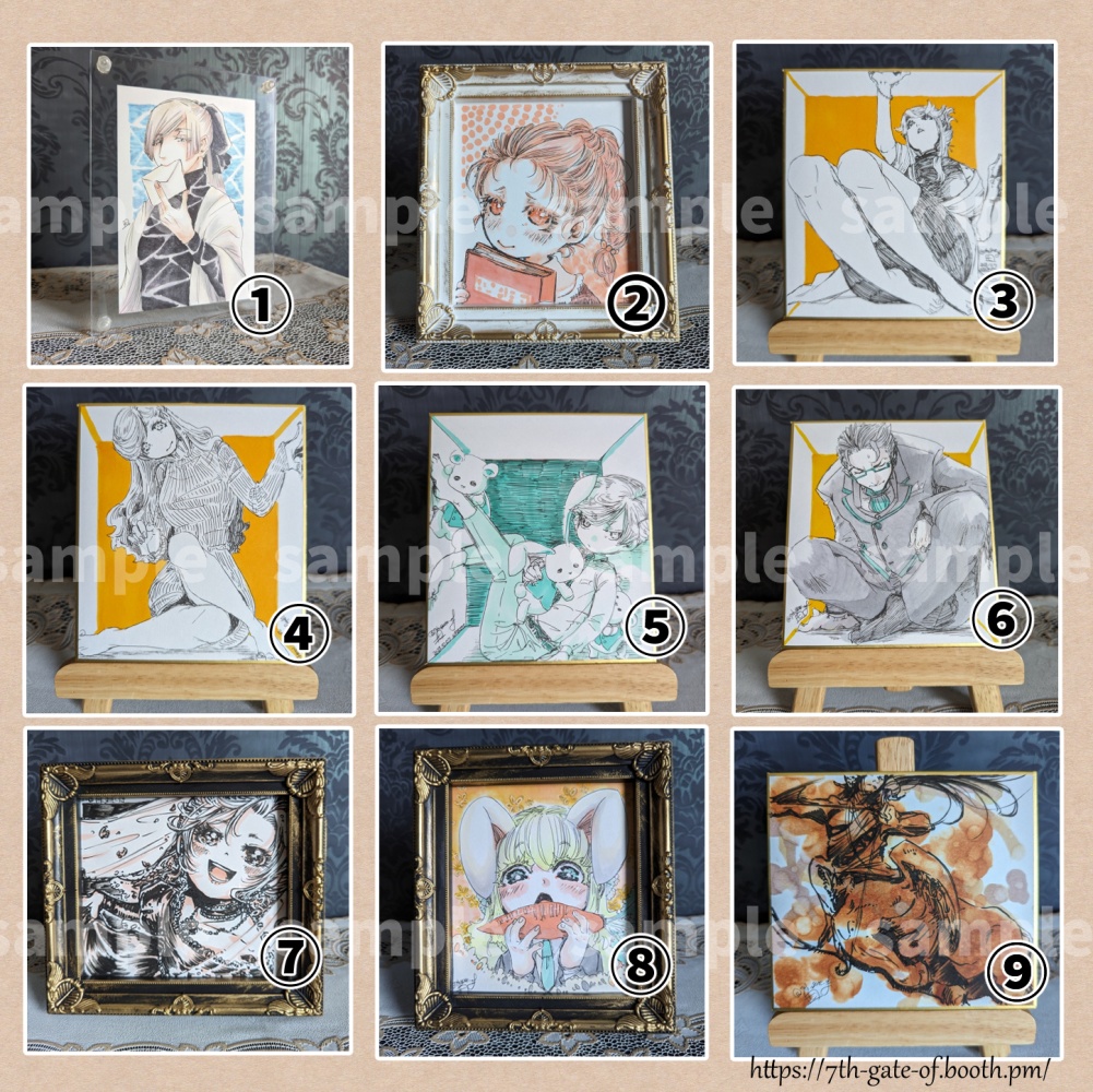 【アナログ原画】ハガキ&ミニ色紙①~⑨